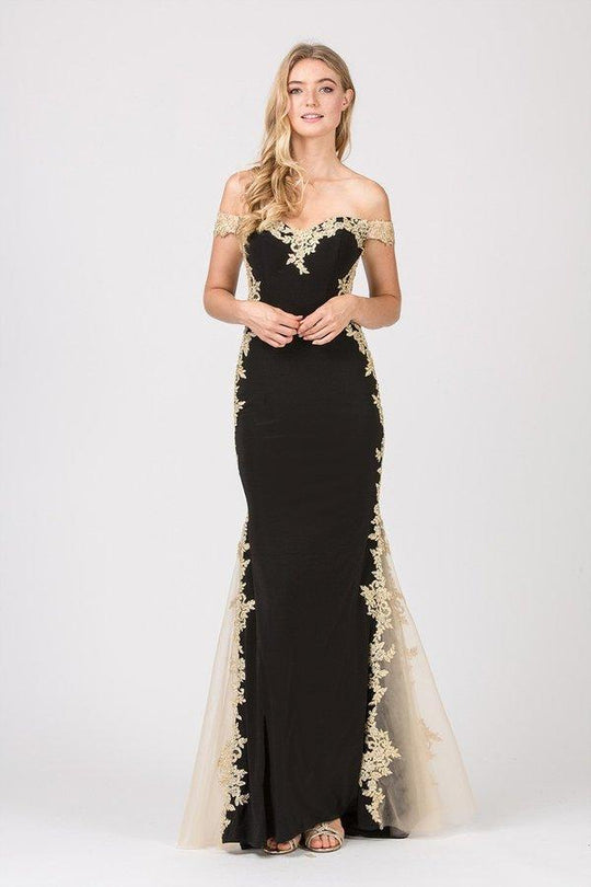 Eureka Fashion - 7006 Lace Embellished Off-Shoulder Mermaid Gown In Black and Gold