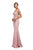 Eureka Fashion - 7012 Appliqued Bodice Off Shoulder Long Gown In Pink and Gold