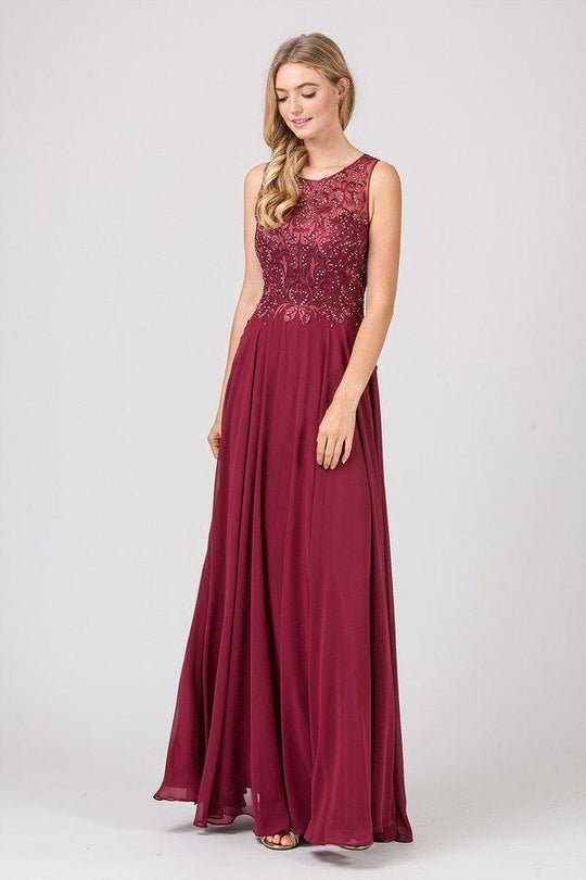 Eureka Fashion - 7025 Embroidered Lace Chiffon A-line Dress In Red