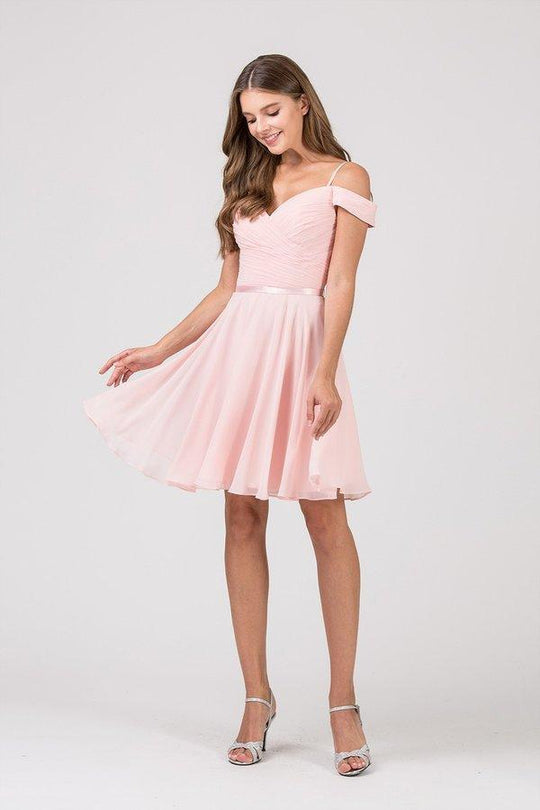 Eureka Fashion - 7622 Pleated Sweetheart Chiffon A-line Dress In Pink