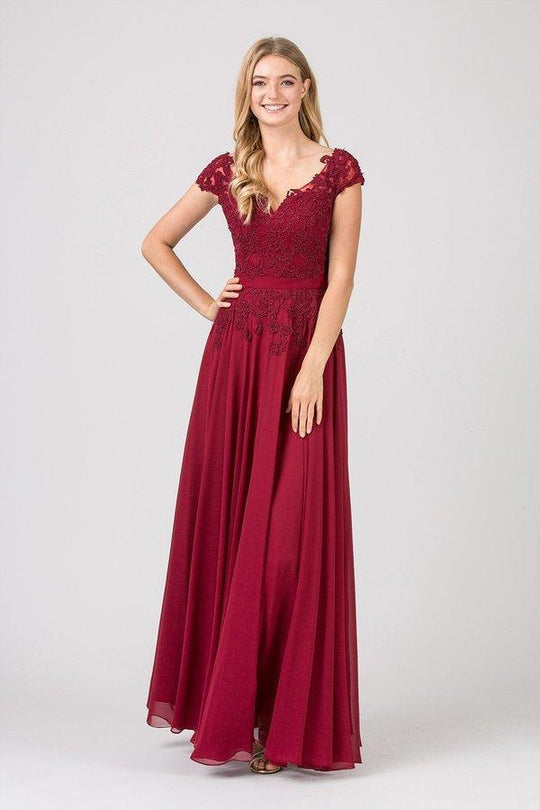 Eureka Fashion - 8611 Embroidered V-neck Chiffon A-line Gown In Red