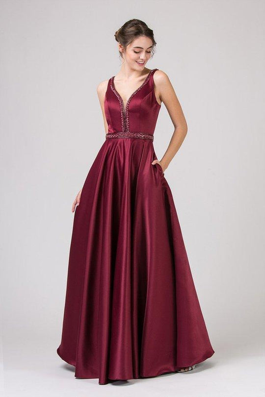 Eureka Fashion - 9010 Sleeveless Beaded Embellished Satin A-Line Gown In Red