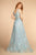 Elizabeth K - GL2564 Floral Embroidered Illusion A-Line Gown In Blue