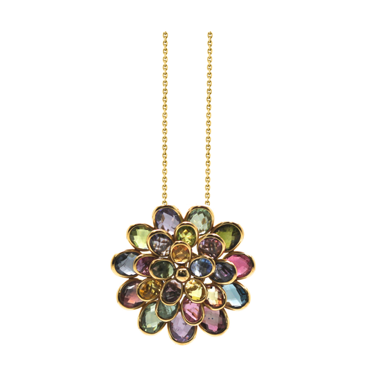 Tresor Collection - Multi-Color Tourmaline Flower Pendant in 18k Yellow Gold