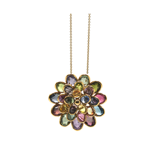 Multicolor Tourmaline Flower Pendant in 18k Yellow Gold