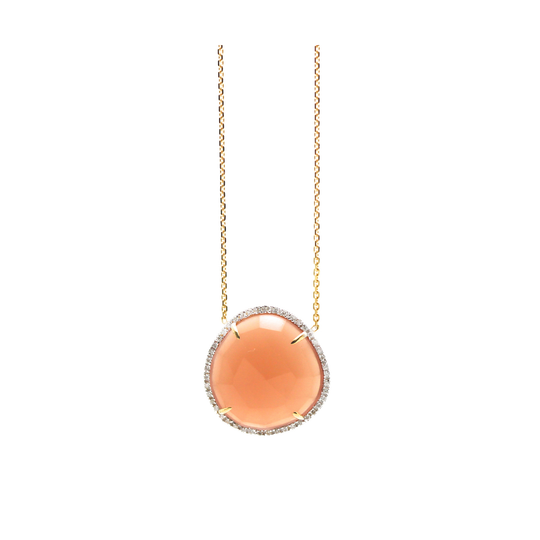 18K Yellow Gold Necklace With Peach Moonstone & Diamond