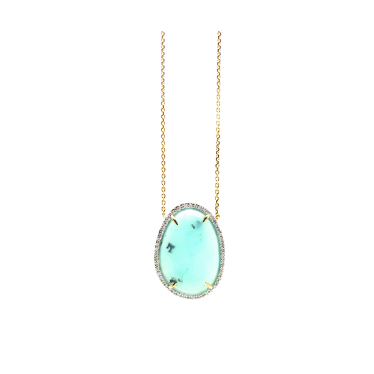 18K Yellow Gold Necklace With Peruvian Opal & Diamond