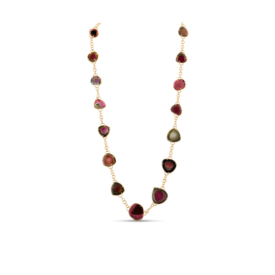 Bicolor Tourmaline long necklace in 18k Yellow Gold