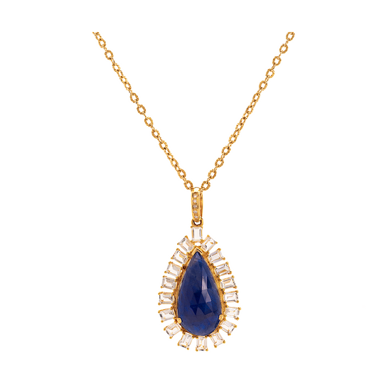 Tresor Collection - Blue Sapphire, White Sapphire and Diamond Pendant In 18K Yellow Gold