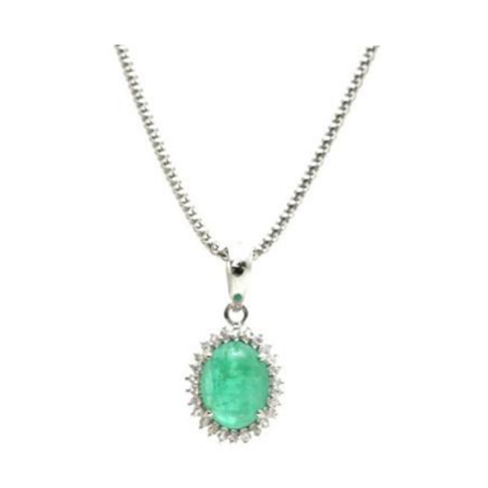 18K White Gold Pendant with Emerald & White Sapphire