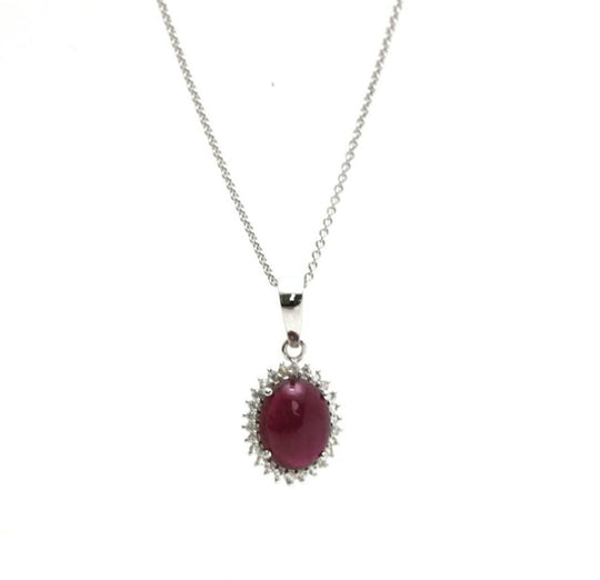 18K White Gold Pendant with Ruby & White Sapphire