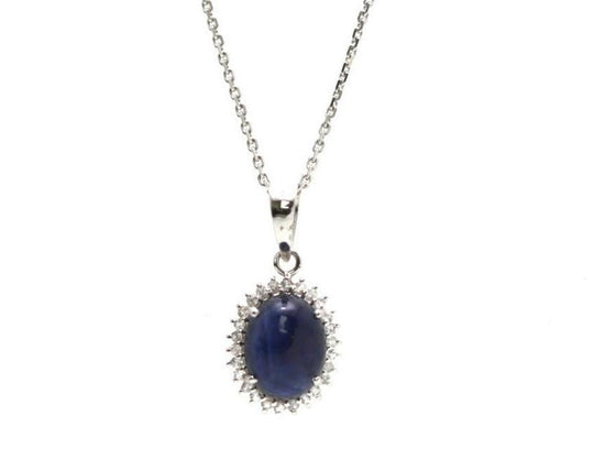 18K White Gold Pendant with Blue Sapphire & White Sapphire