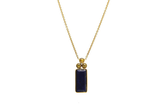 18K Yellow Gold Necklace With Lapis and Champagne Diamond