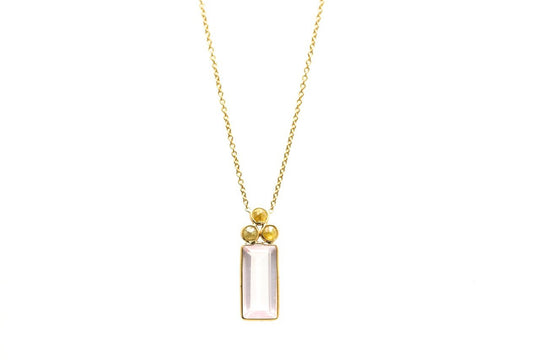 18K Yellow Gold Necklace With Rose Quartz and Champagne Diamond
