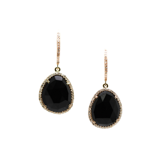 Black Spinel U/S & Diamond Earring in 18k Yellow Gold