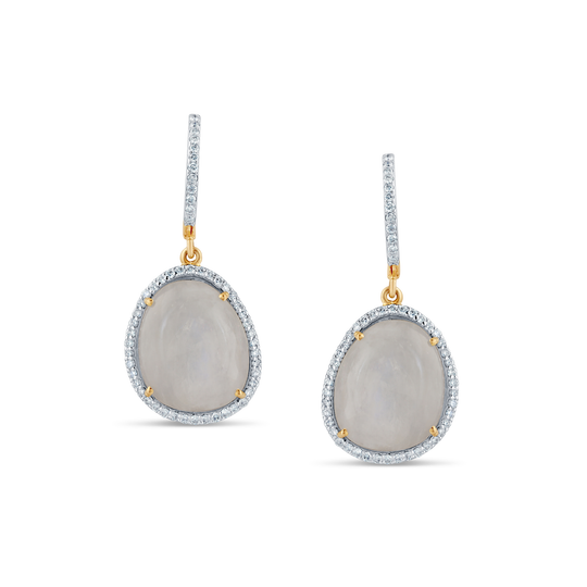 Rainbow Moonstone & Diamond Earring in 18k Yellow Gold
