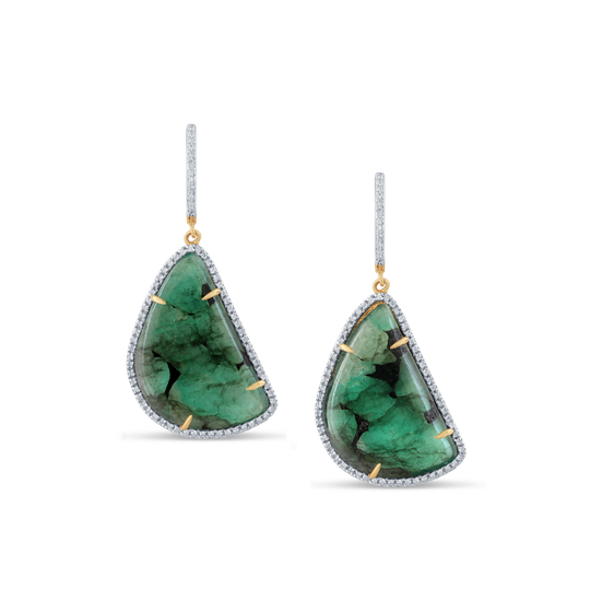Tresor Collection - 18K Yellow Gold Earring With Emerald Slice & Diamond