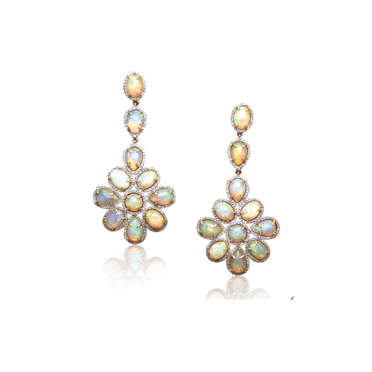 18K Yellow Gold Earring With Ethiopian Opal & Diamond