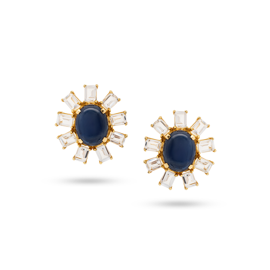 Tresor Collection - Blue Sapphire & White Sapphire Stud Earrings in 18k Yellow Gold