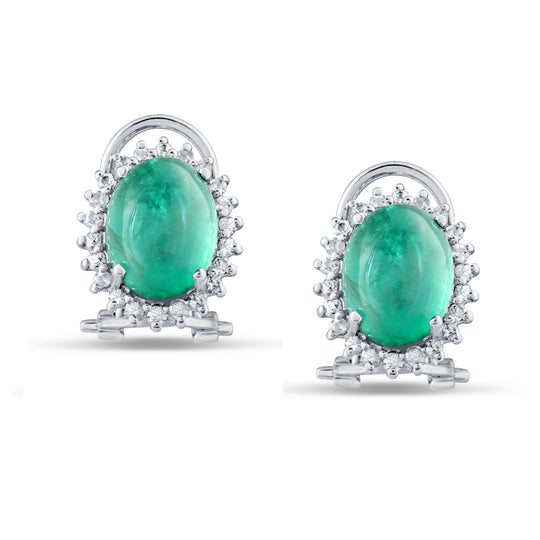 18Kt Yellow Gold Earring With Emerald Oval & Diamond