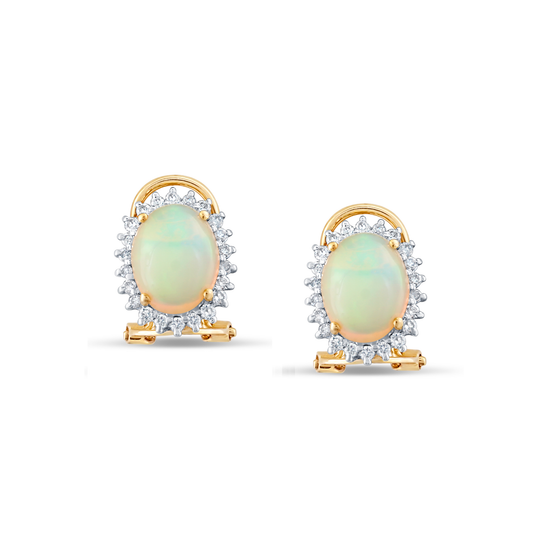 18Kt Yellow Gold Earring With Ethiopian Opal Oval & Diamond