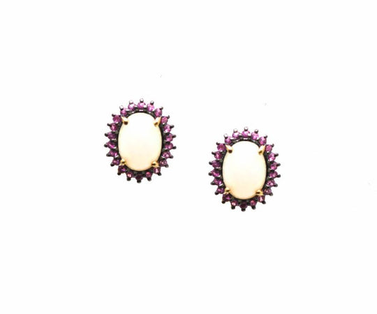 18k White Gold Earring With Ethiopian Opal & Pink Sapphire