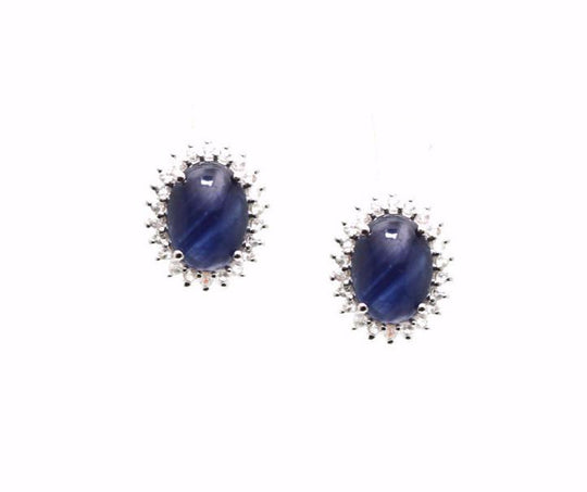 18k White Gold Earring With Blue Sapphire & White Sapphire