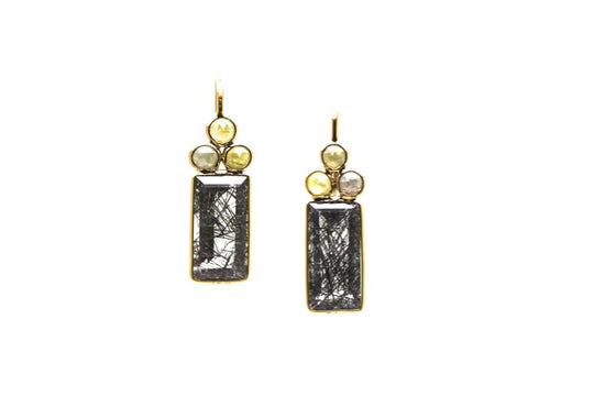 18k YG Earring With Champagne Diamond & Black Rutile