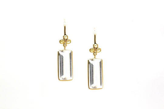18K Yellow Gold Earring With Crystal Quartz and Champagne Diamond