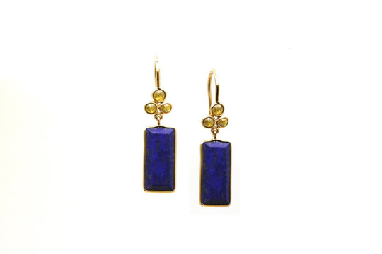 18K Yellow Gold Earring With Lapis and Champagne Diamond