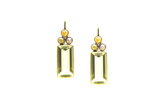 18k YG Earring With Champagne Diamond & Lemon Quartz