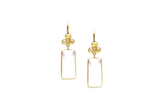 18K Yellow Gold Earring With Rose Quartz and Champagne Diamond