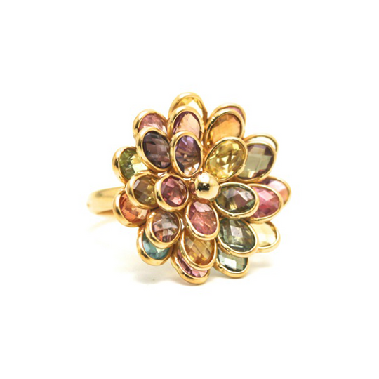 Tresor Collection - Multi-Color Tourmaline Flower Ring in 18k Yellow Gold