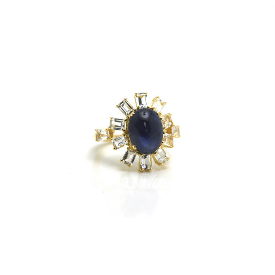 Blue Sapphire & White Topaz Rings in 18k Yellow Gold