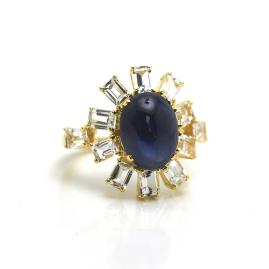 Tresor Collection - Blue Sapphire & White Topaz Rings in 18k Yellow Gold