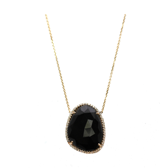 Black Spinel & Diamond Necklace In 18K Yellow Gold