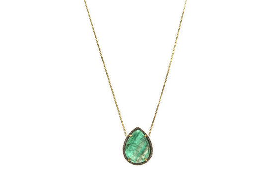 Emerald Unshape & Diamond Necklace in 18K Yellow Gold