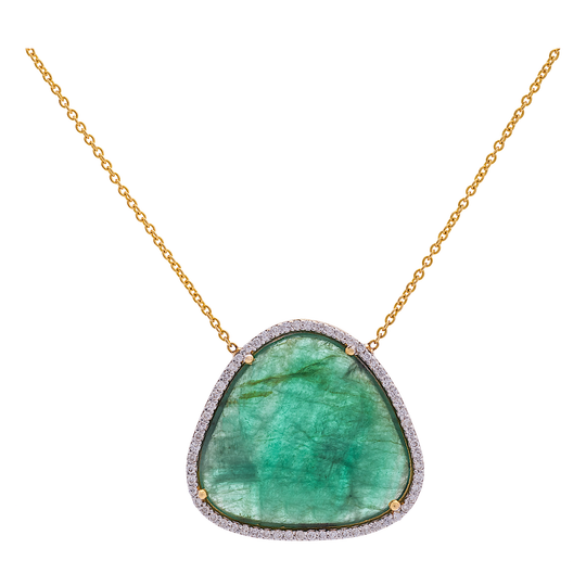 Tresor Collection - Emerald Unshape & Diamond Necklace in 18K Yellow Gold