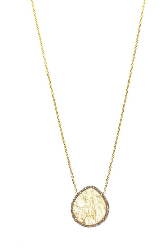 Golden Rutile & Diamond Necklace In 18K Yellow Gold