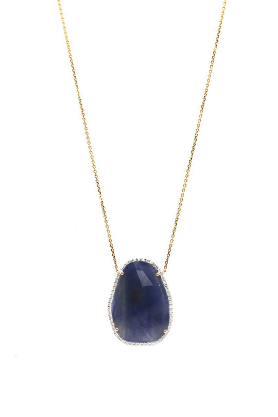 Blue Sapphire & Diamond Necklace In 18K Yellow Gold
