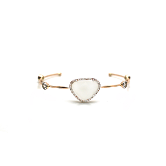 White Moonstone U/S, White Sapphire & Diamond Bangle in 18k Rose Gold