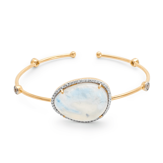 Tresor Collection - Unshaped Gemstone, White Sapphire & Diamond Bangle in 18k Rainbow Moonstone