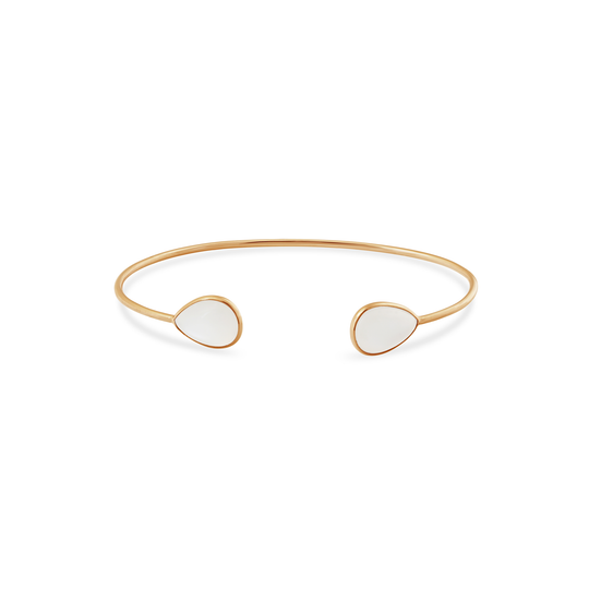 White Moonstone P/S Bangle In 18K Yellow Gold