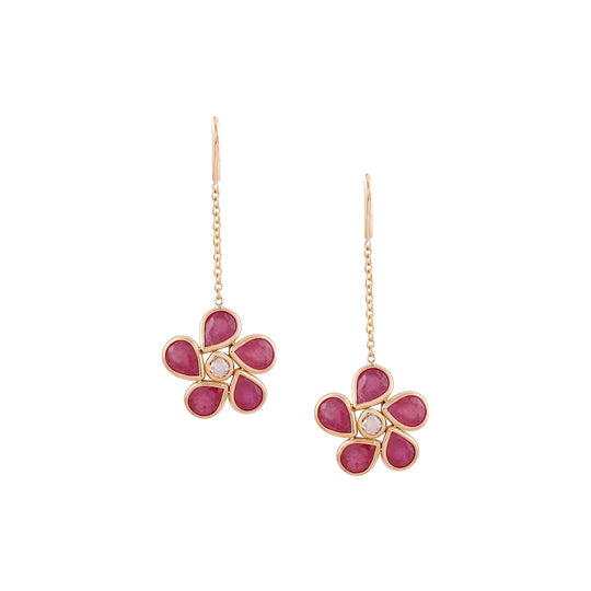 Tresor Collection - Ruby Pear Shaped & Diamond Earring in 18K Yellow Gold
