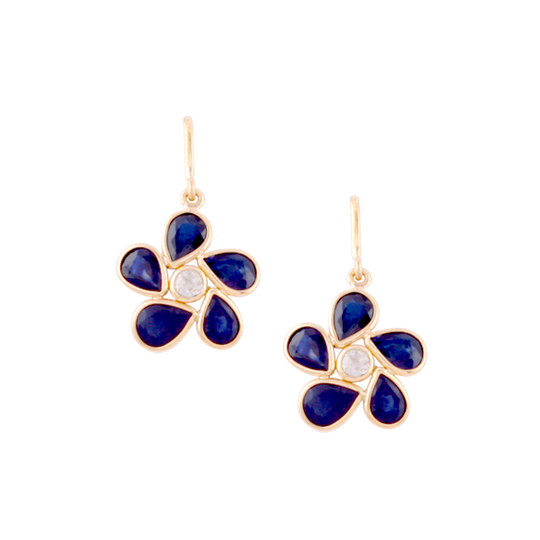 Tresor Collection - Blue Sapphire Pear Shaped & Diamond Earring in 18K Yellow Gold