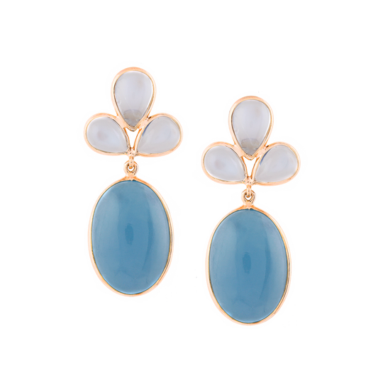 Tresor Collection - Rainbow Moonstone & Aquamarine Oval  Earrings in 18K YG