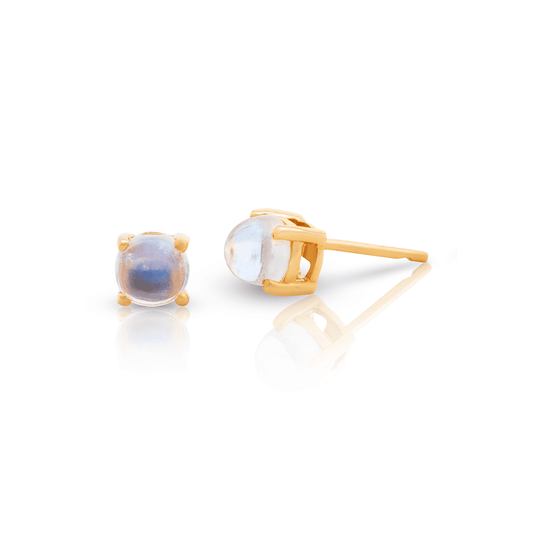 Tresor Collection - Rainbow Moonstone Round Stud Earrings in 18K Yellow Gold