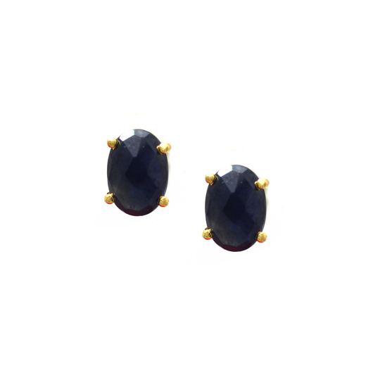 Blue Sapphire Oval Stud Earrings in 18K Yellow Gold