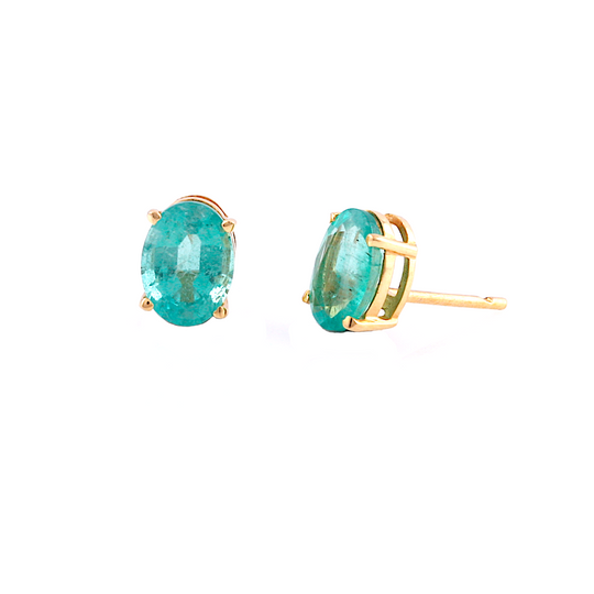 Tresor Collection - Emerald Oval Stud Earrings in 18K Yellow Gold Emerald