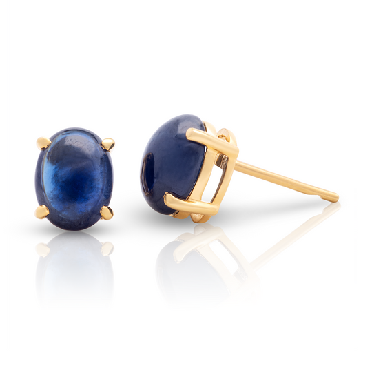 Tresor Collection - Blue Sapphire Oval Stud Earrings in 18K Yellow Gold